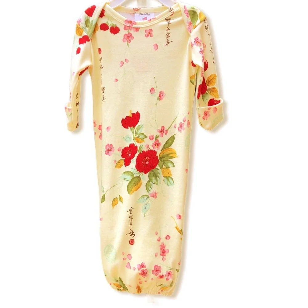New Mad Sky Baby Floral Sleep Gown Yellow Cherry Blossom Newborn Sleeper